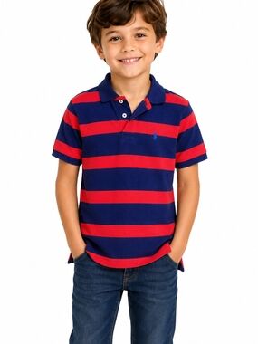 Polo Ralph Lauren Boys Size 8 Red Navy Stripe Cotton Polo Shirt Preppy kid BTS